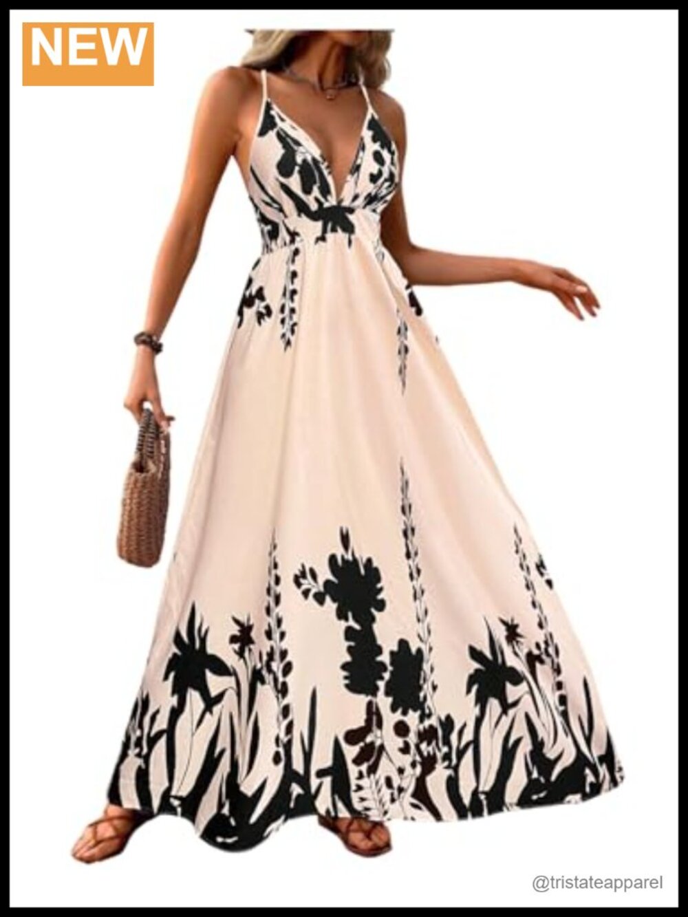 Boho Backless Maxi Dress Plunge V-Neck Spaghetti Strap Wedding Guest